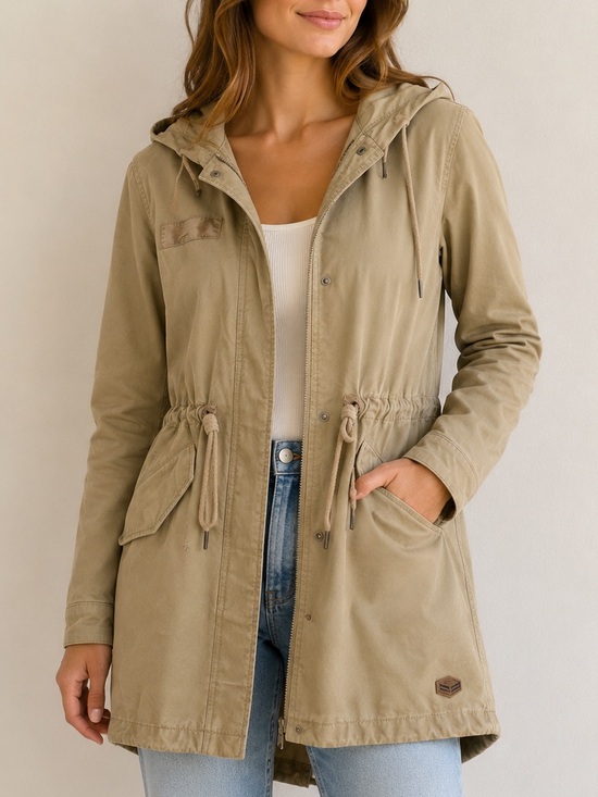 Only Jackets & Blazers - Only Tan Hooded Utility Anorak Jacket Zip Front Drawstring Waist XS